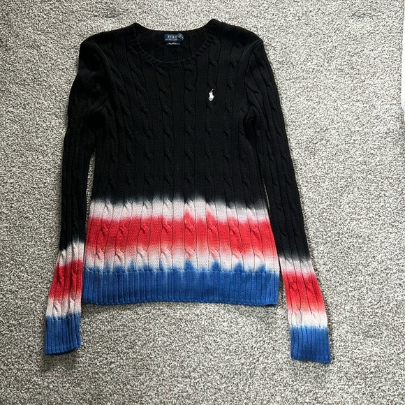 Polo Ralph Lauren Black Sweater with Red white and Blue Stripes - Picture 3 of 7